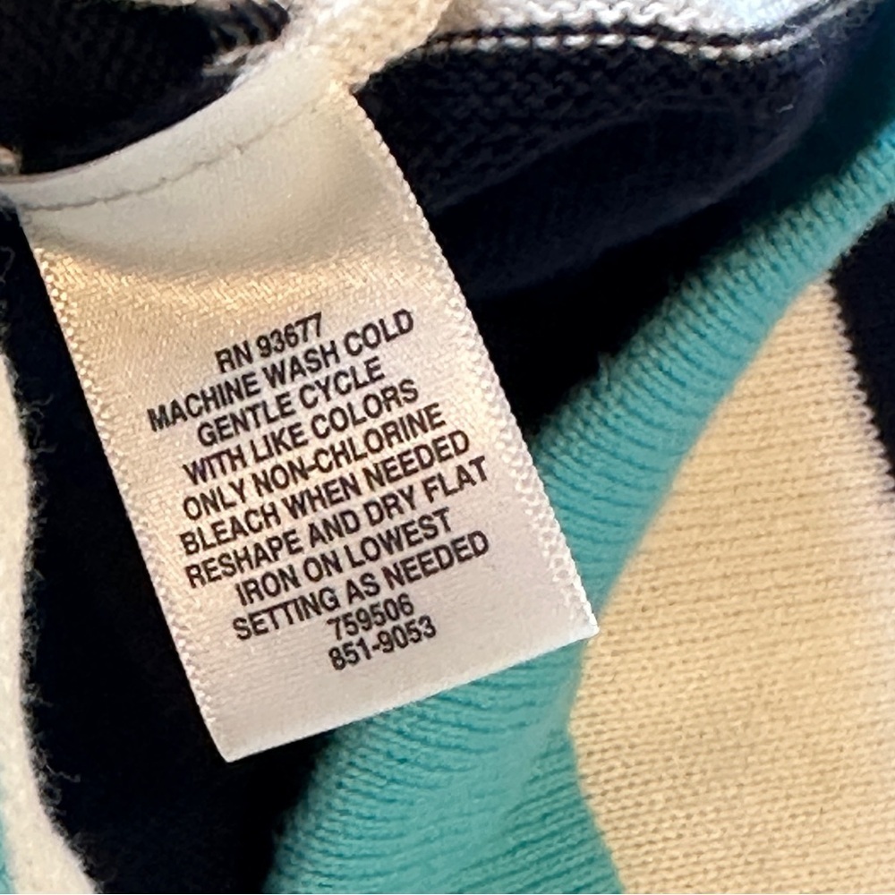Liz Claiborne Striped Knit Crew Neck Sweater in Miami Blue Multi Women’s Large - Picture 5 of 5